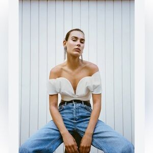 Zara white heart shaped puff sleeve crop top